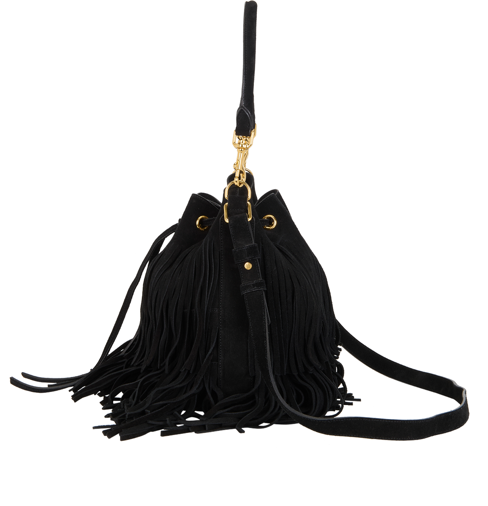 Fringed Bucket Top Handle/Crossbody, &pound;595, Handbags, Black, Suede, Bottom view